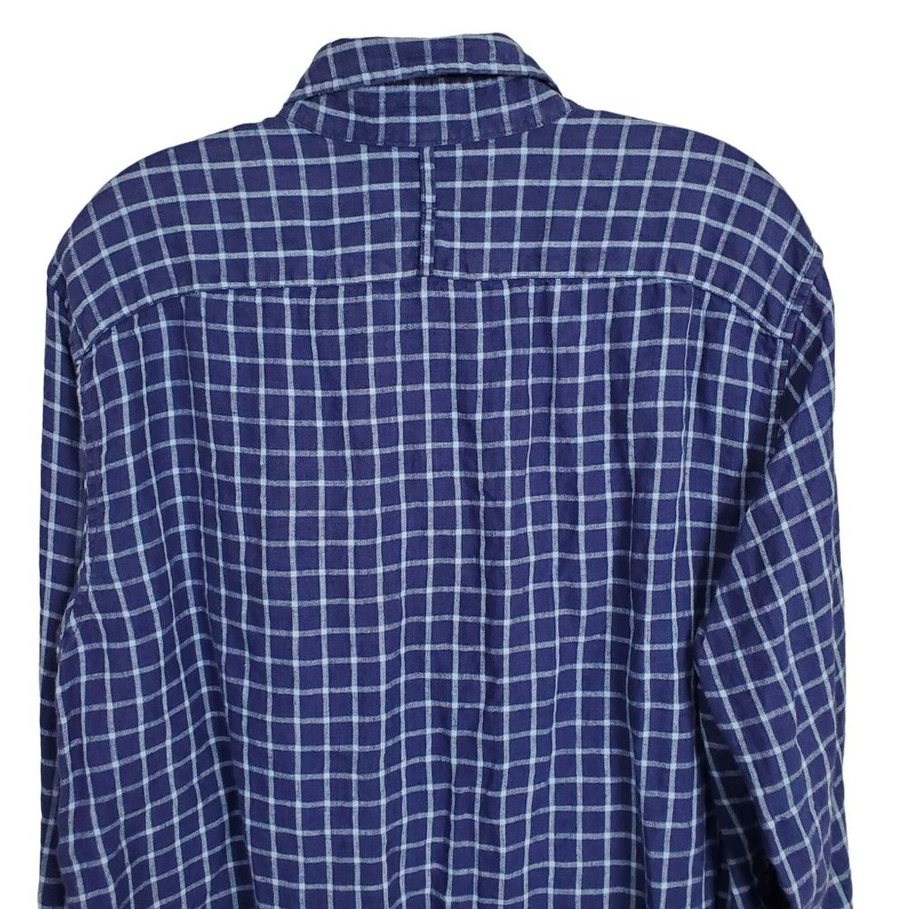 Banana Republic Mens Size L Shirt 100% Linen Camden Standard Fit Windowpane Blue - Picture 5 of 12